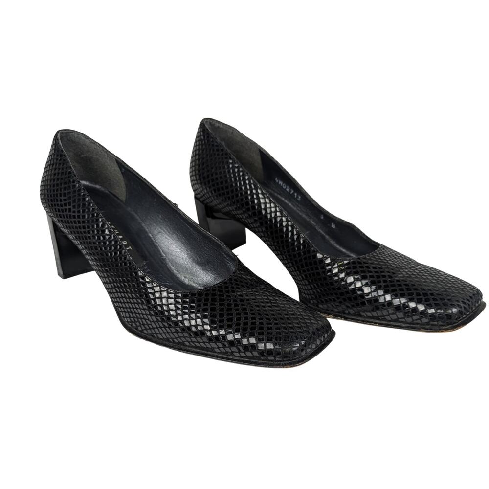 Stuart Weitzman Black Snakeskin Square Toe Pumps Size 6